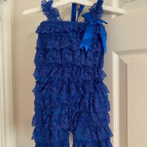 2/$10 Unbranded 1st birthday outfit - cute blue ruffle romper 12M